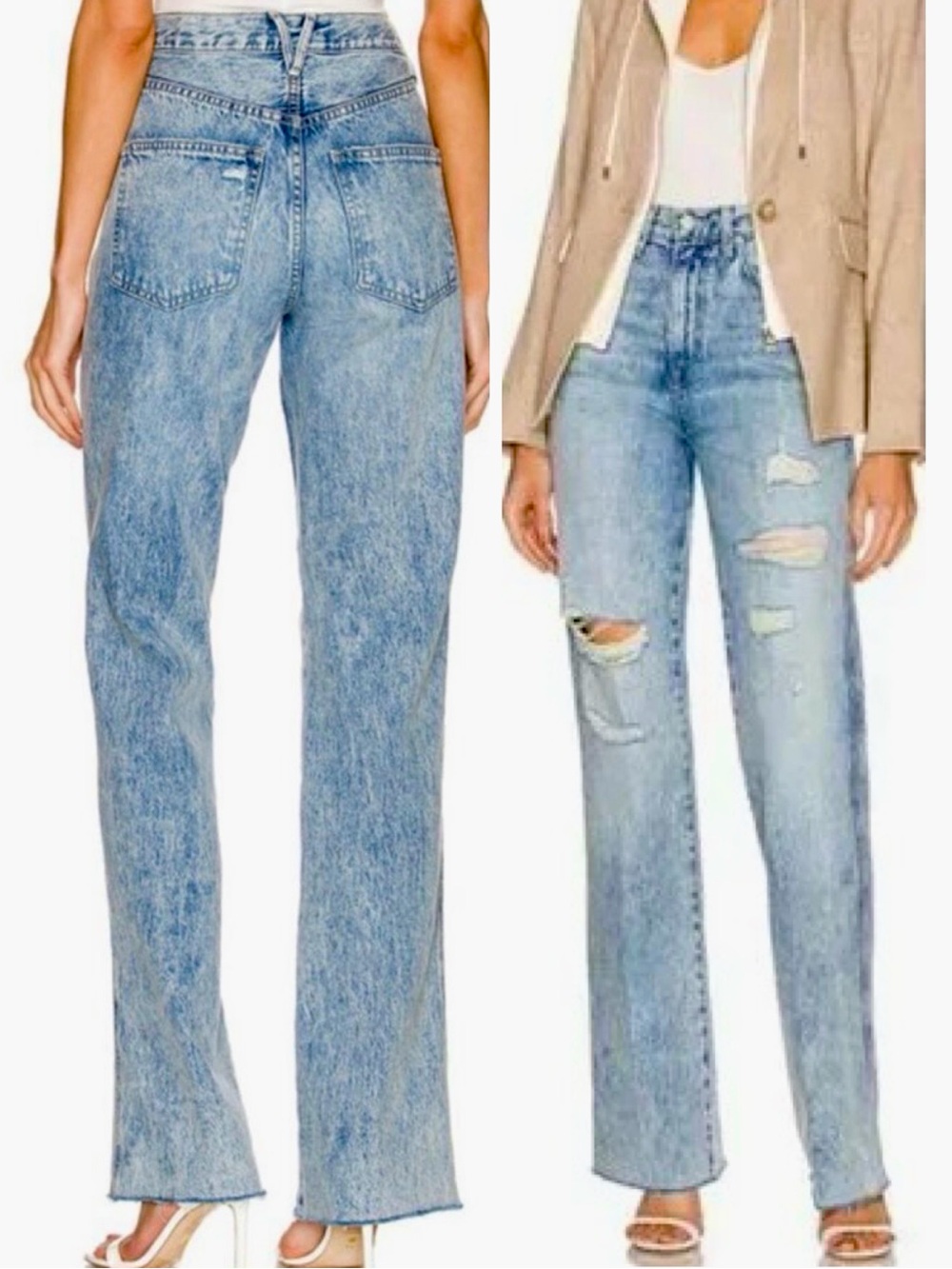 VERONICA BEARD Dylan Distressed Ripped Straight Leg High-Rise Full Length Jeans